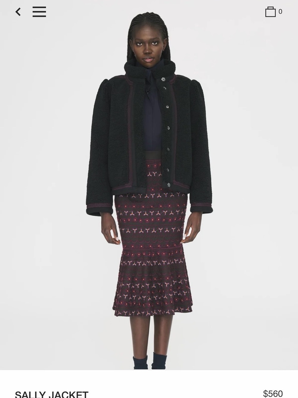 Antik Batik Black Bouclé Jacket with Maroon Trim